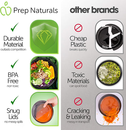 Prep Naturals 50 Pack Meal Prep Containers Reusable | BPA-Free Meal Prep Containers - Airtight Lids, Microwave, Freezer & Dishwasher Safe (50-Pack, 25 oz)