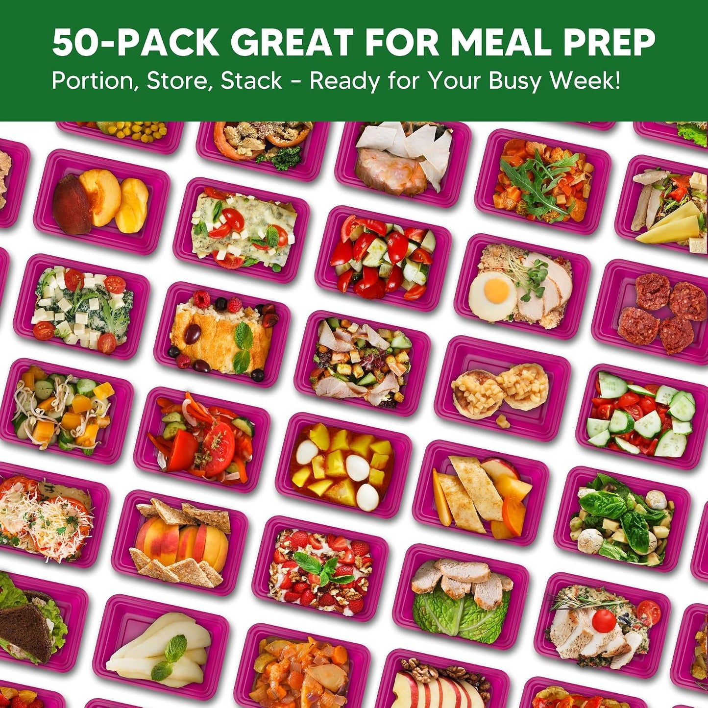 50 Pack Meal Prep Containers with Lids 38oz - BPA-Free, Reusable, Leakproof Food Storage Containers - Microwave/Dishwasher/Freezer Safe, To Go Take Out Plastic Food Storage Pans(Blue)