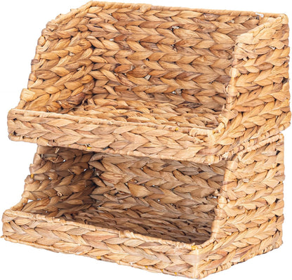 VATIMA Water Hyacinth Storage Baskets with Large Open-Front for Kitchen, Decorative for Living Room, 13.4” x 9.5” x 5.5”, 2 Pack