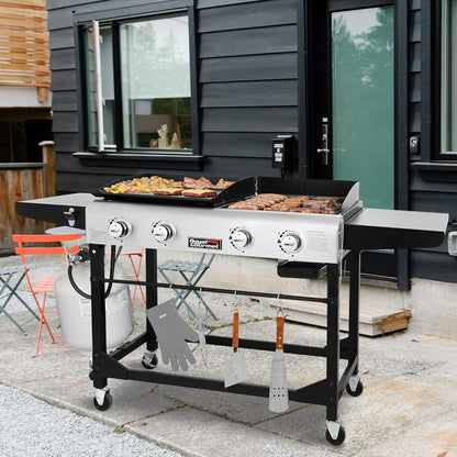 Royal Gourmet GD401C 4-Burner Propane Gas Grill and Griddle Combo with Cover, Griddle Grill Combo with 48,000 BTUs Output for Outdoor Cooking While Camping or Tailgating, Black & Silver