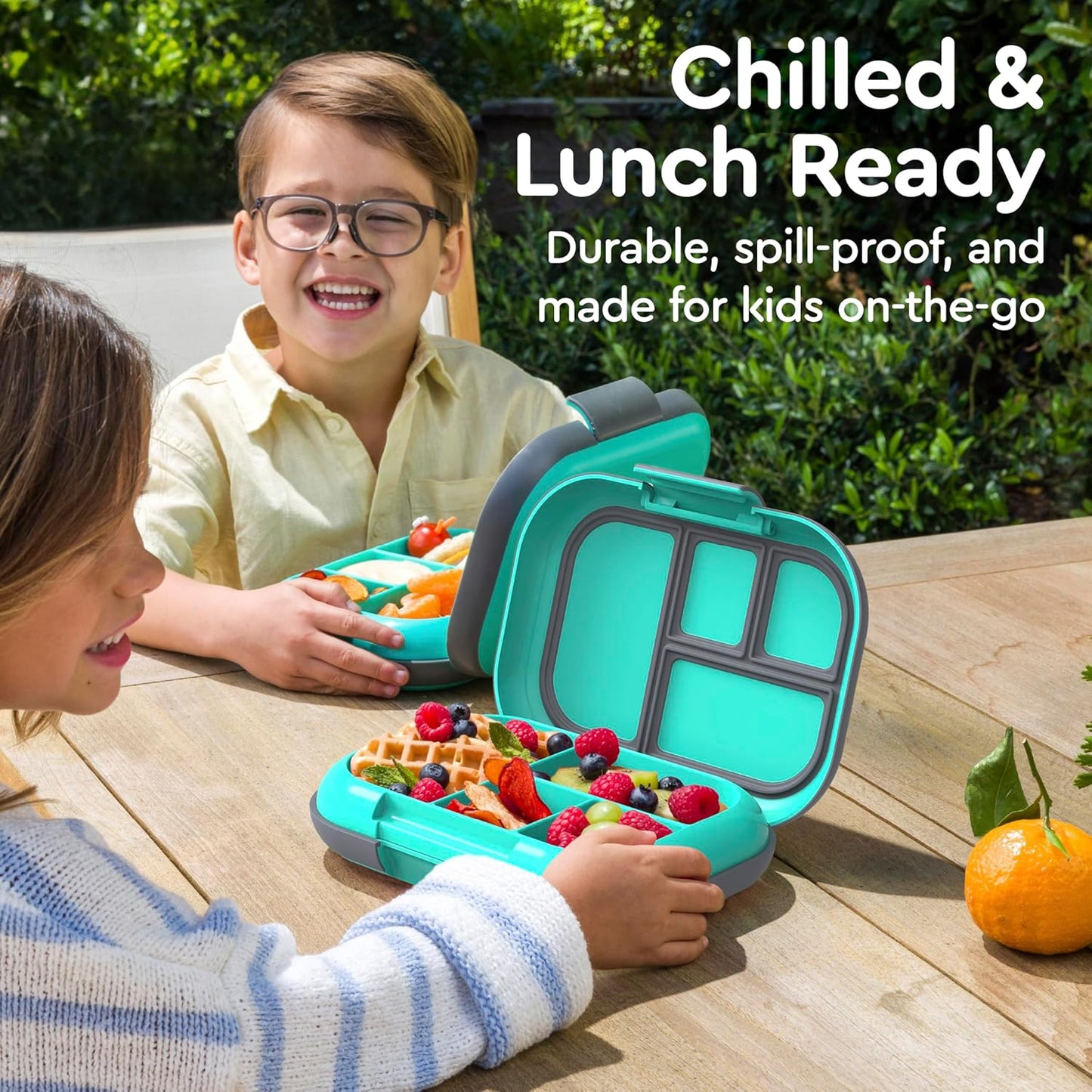 Bentgo Chill Kids Leak-Proof Lunch Box - 4-Compartment Bento Box with Built-In Ice Pack, 3.3 Cup Capacity, PFAS & BPA-Free, Microwave & Dishwasher Safe, Ideal Size for Ages 3 to 7 (Truly Teal)