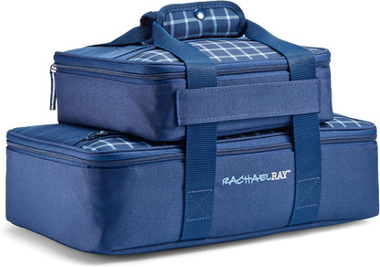 Rachael Ray Lugger Duo, Insulated Casserole Carrier for Hot or Cold Food, Thermal Lasanga Lugger Tote for Pockluck, Parties, Picnic, and Cookouts, Fits 9" x 13" Baking Dish, Sea Salt Grey