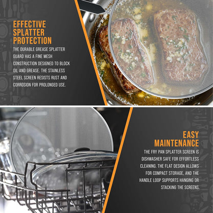 U.S. Kitchen Supply 4-Piece Stainless Steel Splatter Guard Set (13", 11.5", 10",8”) Fine Mesh Cover, Grease & Oil, Splatter Screen for Frying Pan, Cooking Pots, with Comfort Grip Handles