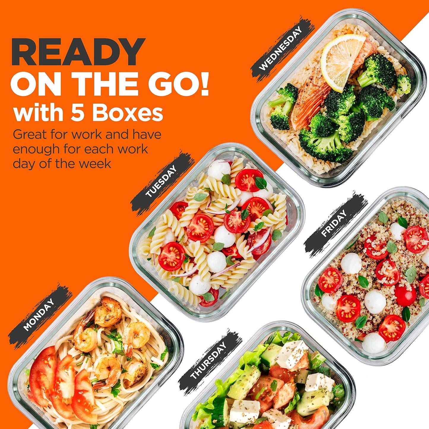 NutriChef 10 Piece Glass Food Storage Containers with Lids – 30 oz Meal Prep Containers Reusable – Airtight Glass Lunch Containers for Food Storage – Freezer to Oven Safe - Gray