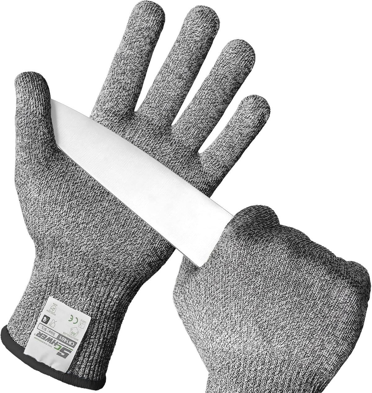 Schwer SlicePro ANSI Cut Resistant Gloves, Food Grade Cutting Glove for Kitchen Food Prep, Mandoline Gloves for Meat Cutting, Oyster Shucking, Fish Fillet Processing, PR1501-G, L