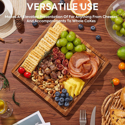 HouseJoy Acacia Wood Cake Stand with Lid-Extra Large 17" Rectangular Cake Holder,2-in-1 Dessert Table Display Set & Charcuterie Board,Acrylic Cake Dome Cover for Cheese/Veggie/Desert /Chips & Dip