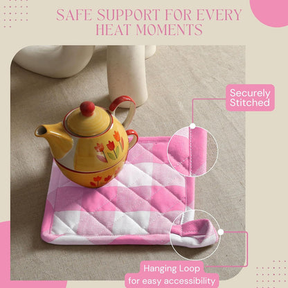 Oven Mitt (7"x13") & Pot Holder (8"x8") 100% Cotton Set of Heat Resistant Oven Gloves & Hot Pads for Gifts, BBQ, Cooking, Baking, Thanksgiving - Mustard Yellow
