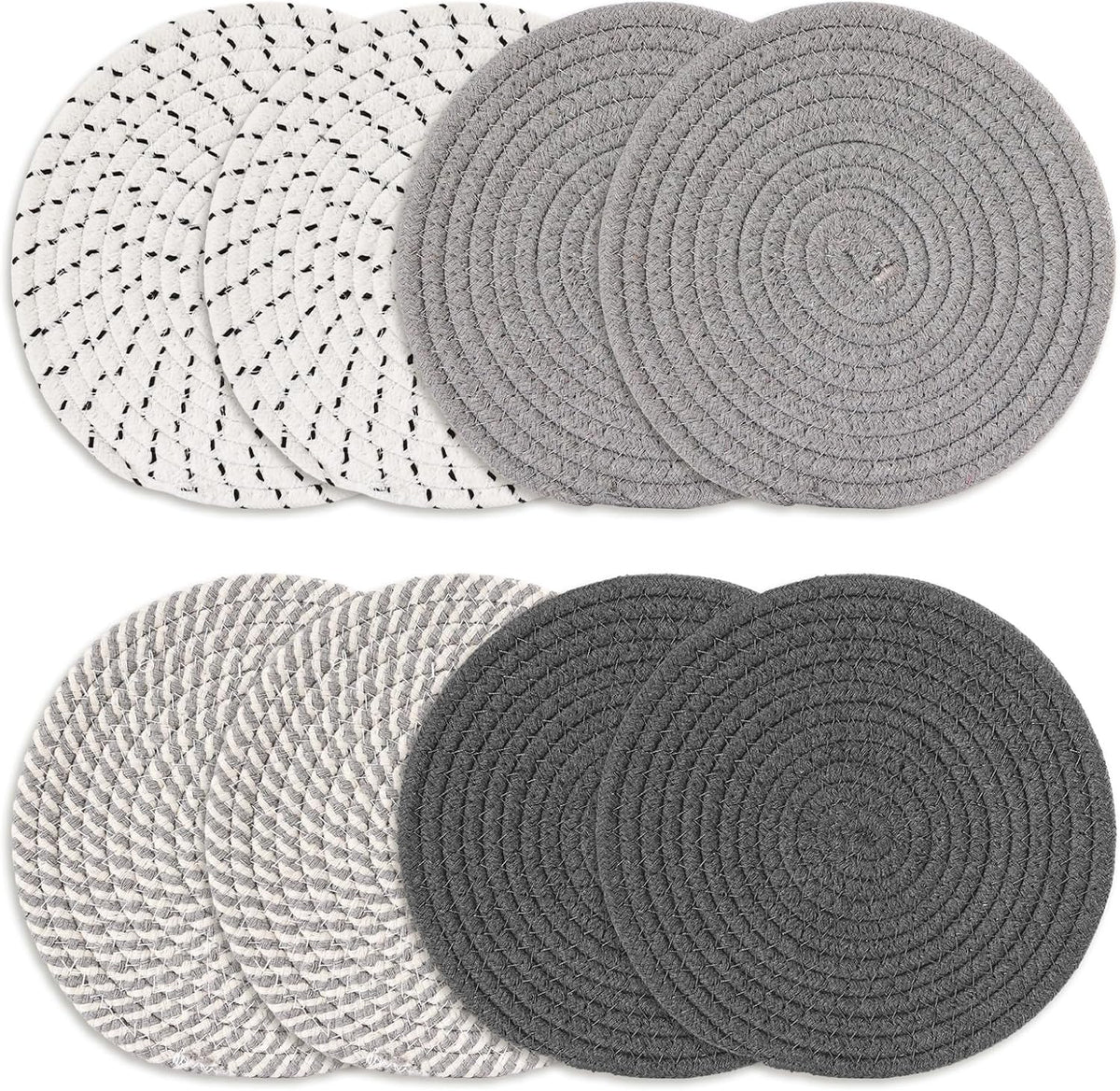 8 Inch Cotton Rope Trivets for Hot Dishes Set of 8 Heat Resistant Mats for Countertop Potholders for Kitchens Trivets for Hot Pots and Pans and Quartz Countertops Farmhouse Kitchen Décor, Mixed Brown