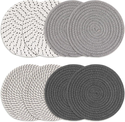 8 Inch Cotton Rope Trivets for Hot Dishes Set of 8 Heat Resistant Mats for Countertop Potholders for Kitchens Trivets for Hot Pots and Pans and Quartz Countertops Farmhouse Kitchen Décor, Mixed Brown