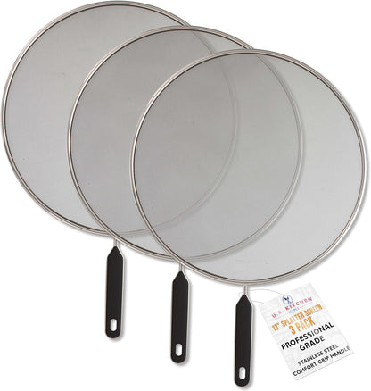 U.S. Kitchen Supply 4-Piece Stainless Steel Splatter Guard Set (13", 11.5", 10",8”) Fine Mesh Cover, Grease & Oil, Splatter Screen for Frying Pan, Cooking Pots, with Comfort Grip Handles