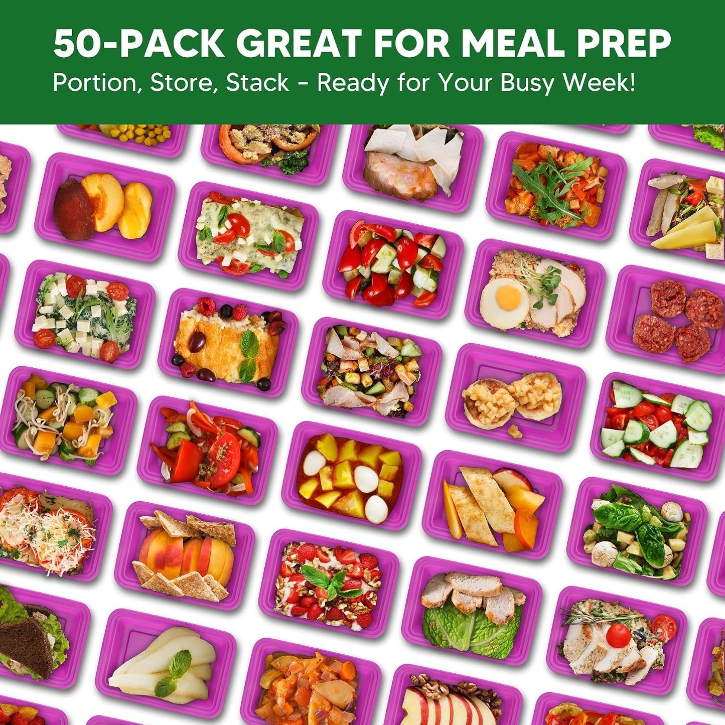 50 Pack Meal Prep Containers with Lids 38oz - BPA-Free, Reusable, Leakproof Food Storage Containers - Microwave/Dishwasher/Freezer Safe, To Go Take Out Plastic Food Storage Pans(Blue)
