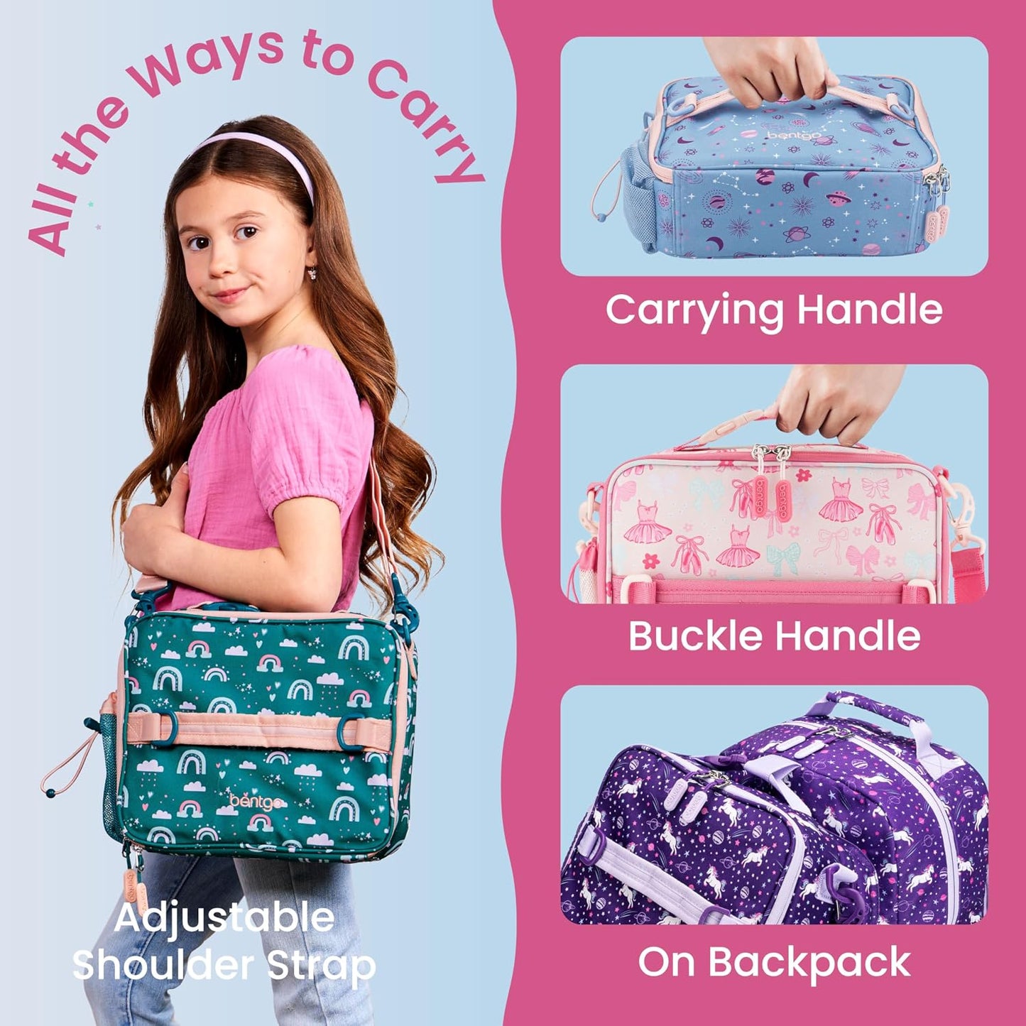 Bentgo Kids Lunch Bag - Durable, Double-Insulated Lunch Bag for Kids 3+; Holds Lunch Box, Water Bottle, & Snacks; Easy-Clean Water-Resistant Fabric & Multiple Zippered Pockets (Mermaid)