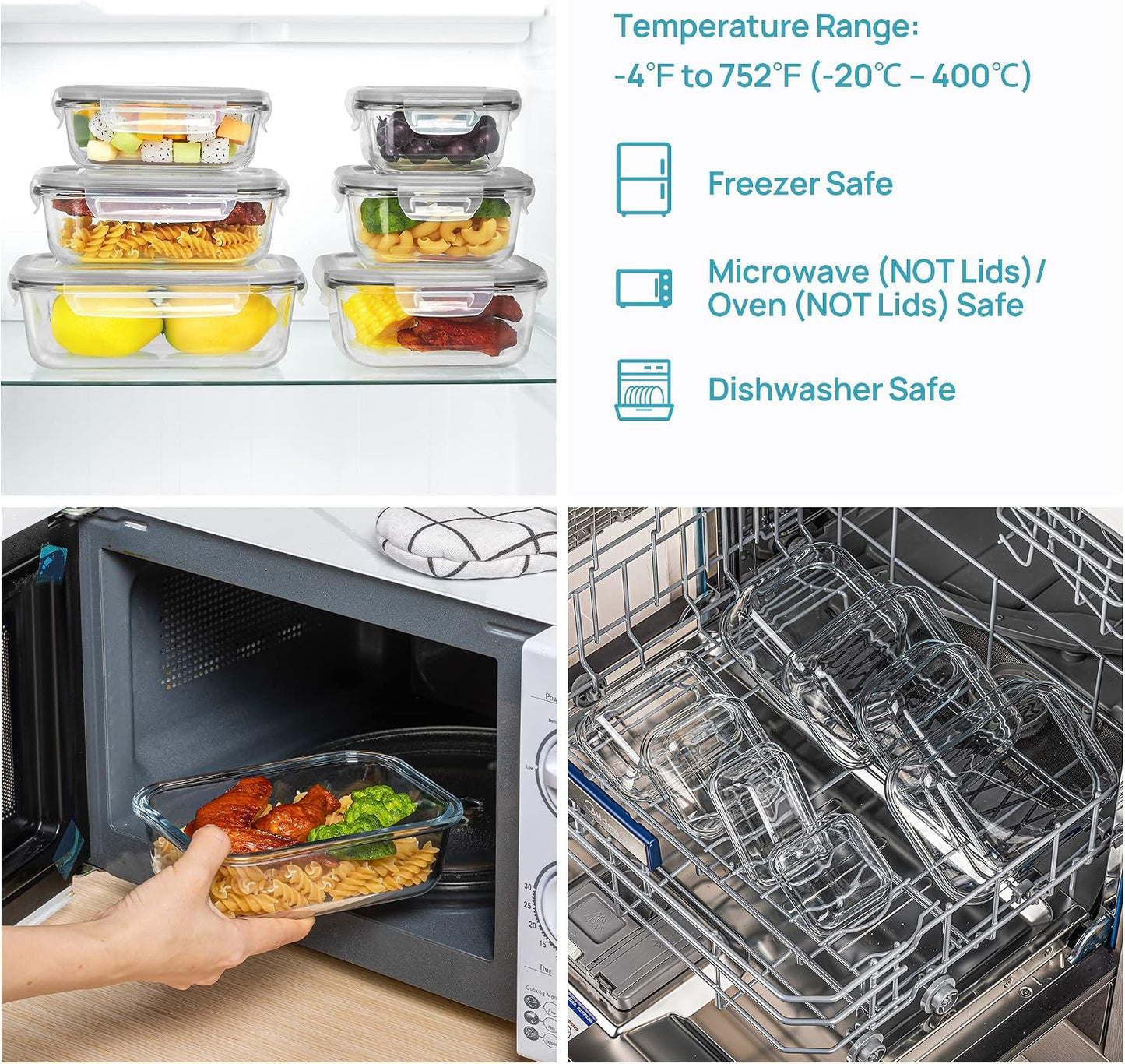 Vtopmart 8 Pack Glass Food Storage Containers with Airtight Lids, Glass Meal Prep Containers, Lunch Office Meal for Microwave, Oven, Freezer and Dishwasher, BPA Free