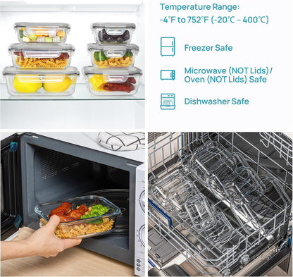 Vtopmart 8 Pack Glass Food Storage Containers with Airtight Lids, Glass Meal Prep Containers, Lunch Office Meal for Microwave, Oven, Freezer and Dishwasher, BPA Free