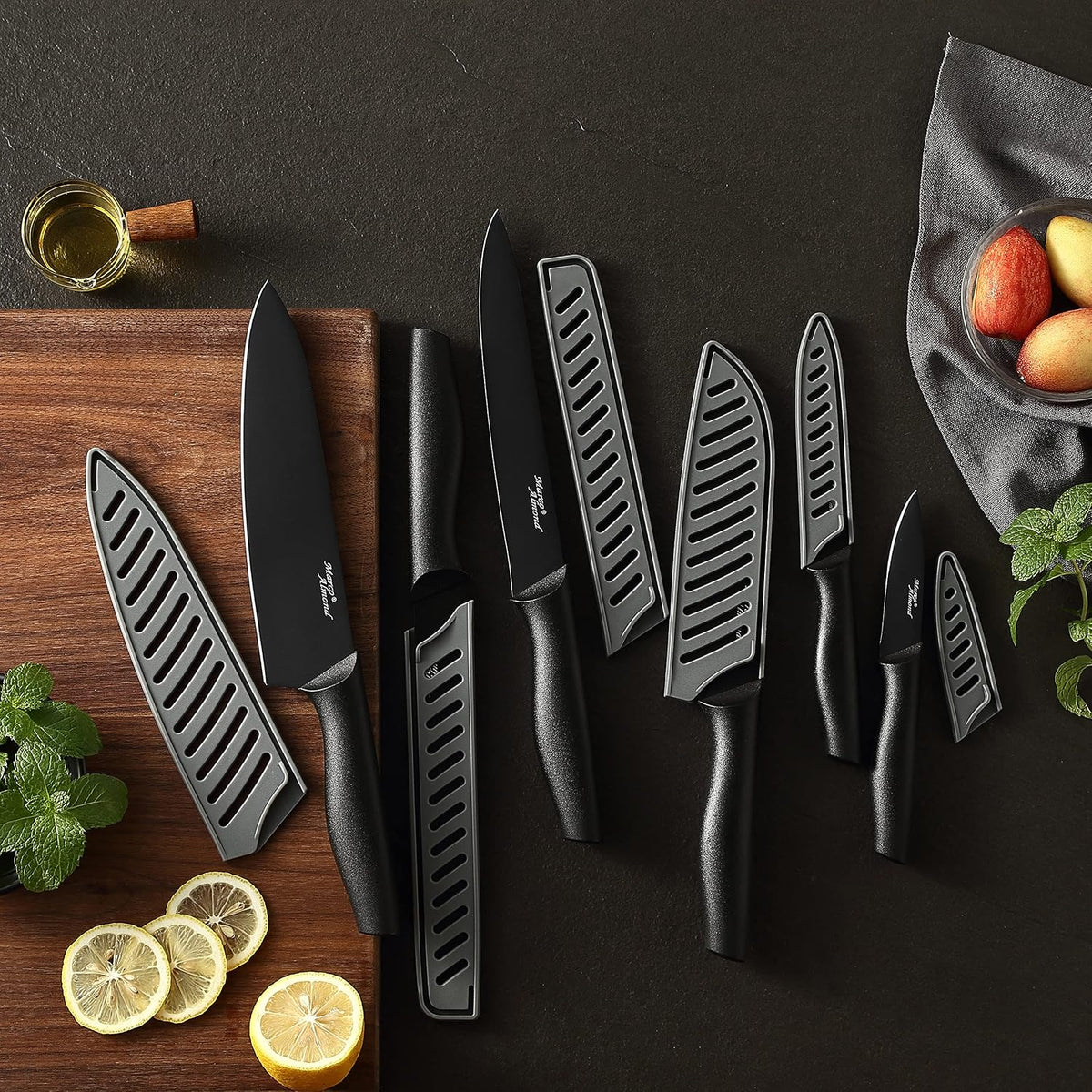 Marco Almond Kitchen Knife Set Chef Knife Set Black