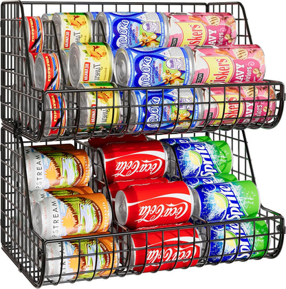 Stacking Can Dispensers 3 Tier with 3 Divider, Large Pantry Can Organizer, Beverage Drink Pop Soda Can Storage Basket, Can Holders for Pantry, Canned Food Rack Wire Bins for Kitchen Cabinet (3-Pack)