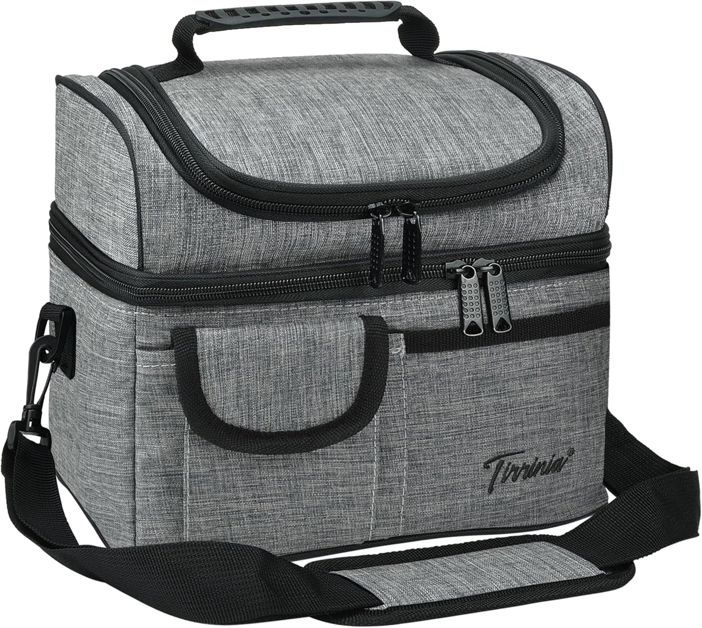 Tirrinia Reusable Lunch Box for Men Women, Insulated Lunch Bag Adult Work, Double Decker Leakproof Lunchbox for Office Picnic Beach—Dual Compartment Lunch Cooler Bag