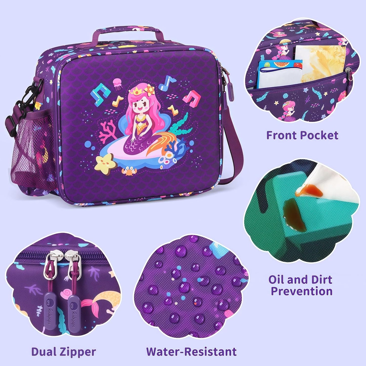 rockpapa Kids Lunch Box Set with 14oz Insulated Water Bottle & Lunch Bag, Leakproof 5.5 Cups Bento Box for School & Children, BPA-Free, Microwave Safe for Boys Girls (Grey Constr Turcks)