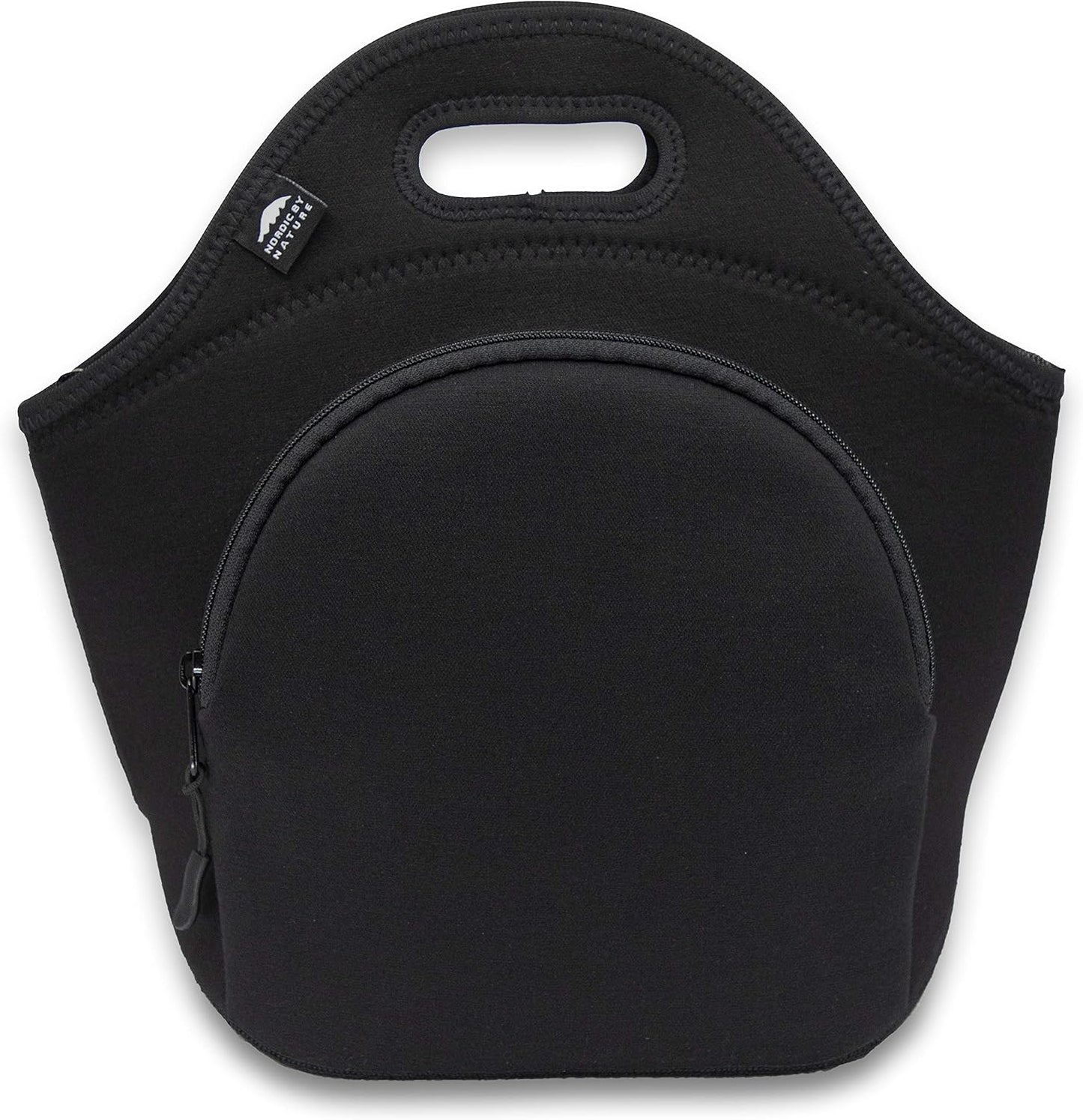 Nordic By Nature Large Neoprene Lunch Bag for Women & Lunch tote for Kids Insulated Lunch bag Reusable Washable Extra Thick Neoprene & Soft Cotton Feel, Premium Stitching, Outside Pocket, (L) Black