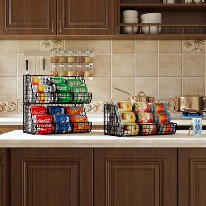 Stacking Can Dispensers 3 Tier with 3 Divider, Large Pantry Can Organizer, Beverage Drink Pop Soda Can Storage Basket, Can Holders for Pantry, Canned Food Rack Wire Bins for Kitchen Cabinet (3-Pack)