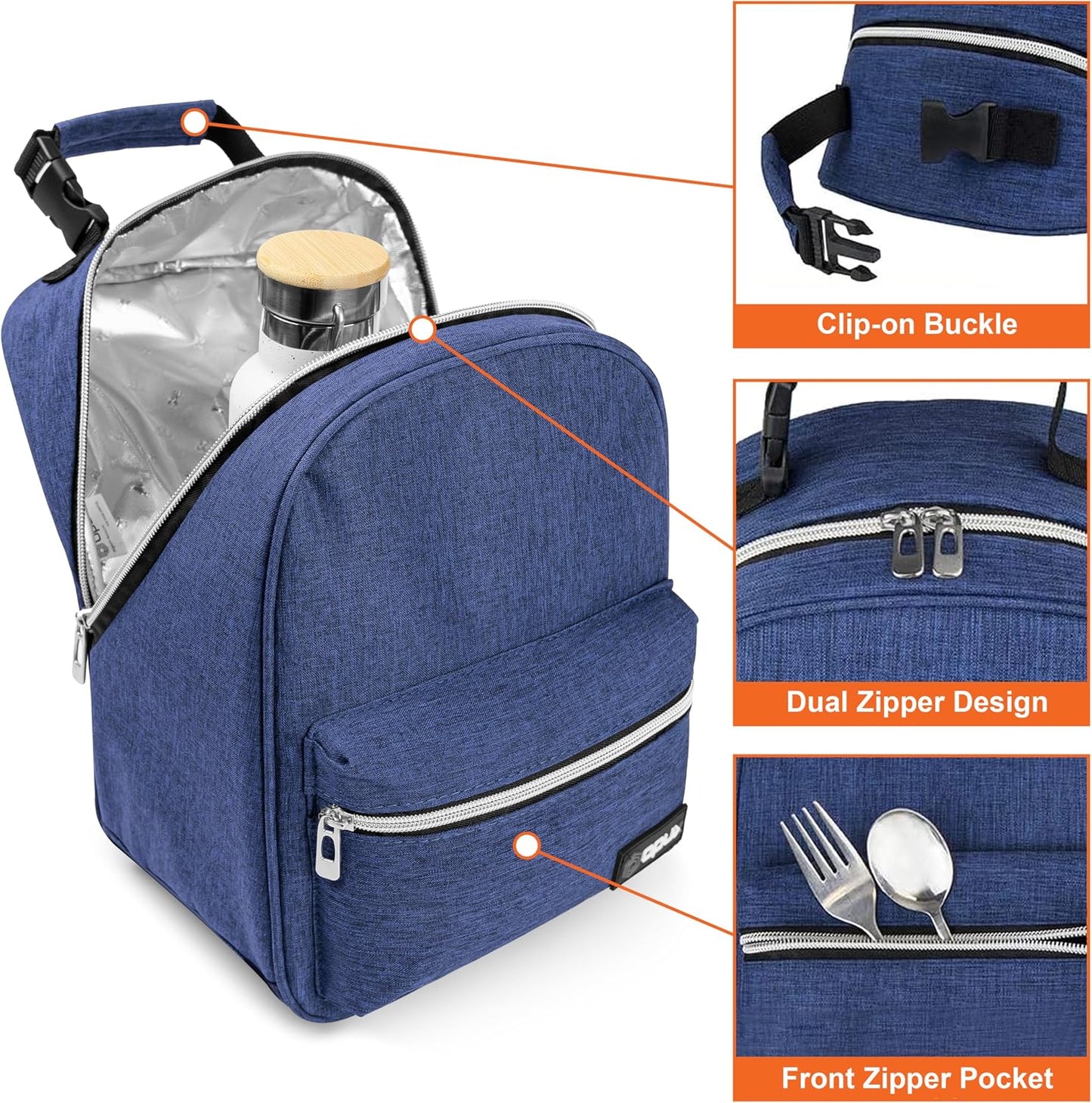 opux Lunch Box for Girls Boys Kids, Insulated Leakproof Lunch Bag, Reusable Teen Lunch Boxes for School, Medium Large lunchbox for Women Men Adult for Work with Front Back Pocket (Purple)