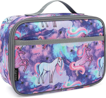 FlowFly Kids Lunch box Insulated Soft Bag Mini Cooler Back to School Thermal Meal Tote Kit for Girls, Boys, Black