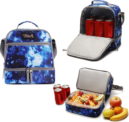 Tilami Lunch Bags Insulated Adjustable Strap Zipper, Two Compartments Cooler Bags, Bento Bags for Kids Toddlers (Blue)