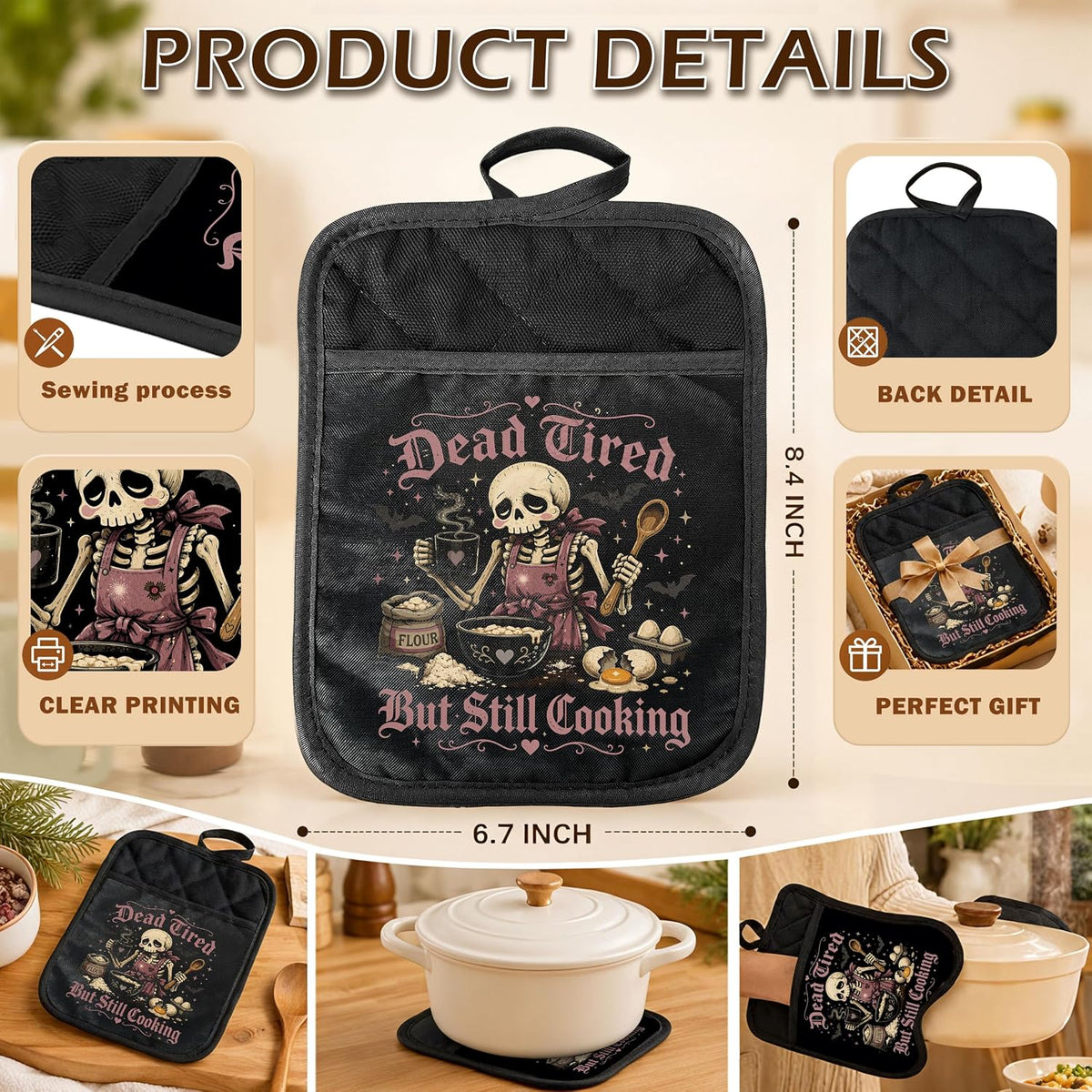 Gothic Cooking Skeleton Chef Pot Holders Heat Resistant