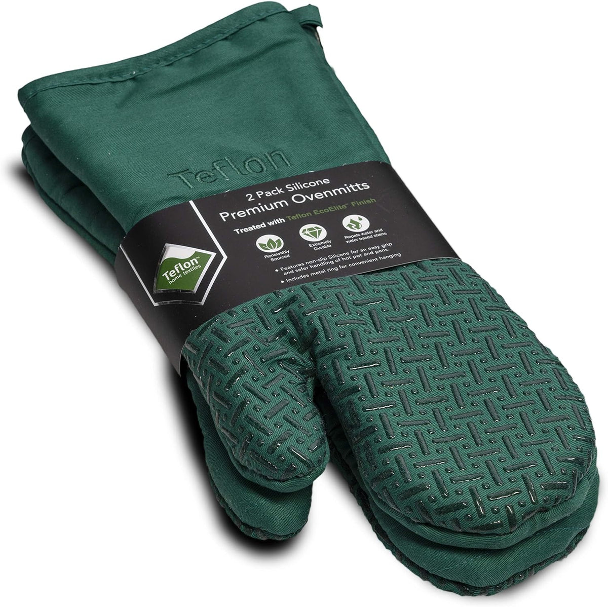 Xlnt Extra Long Oven Mitts (Black) | Teflon EcoElite Water Repellent | Heat Resistant for Oven Cooking, Grill & BBQ | Non Slip Gloves with Teflon EcoElite Finish, Cotton Lining & Hanging Loop