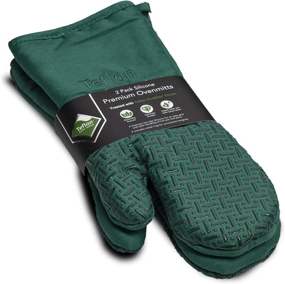 Xlnt Extra Long Oven Mitts (Black) | Teflon EcoElite Water Repellent | Heat Resistant for Oven Cooking, Grill & BBQ | Non Slip Gloves with Teflon EcoElite Finish, Cotton Lining & Hanging Loop