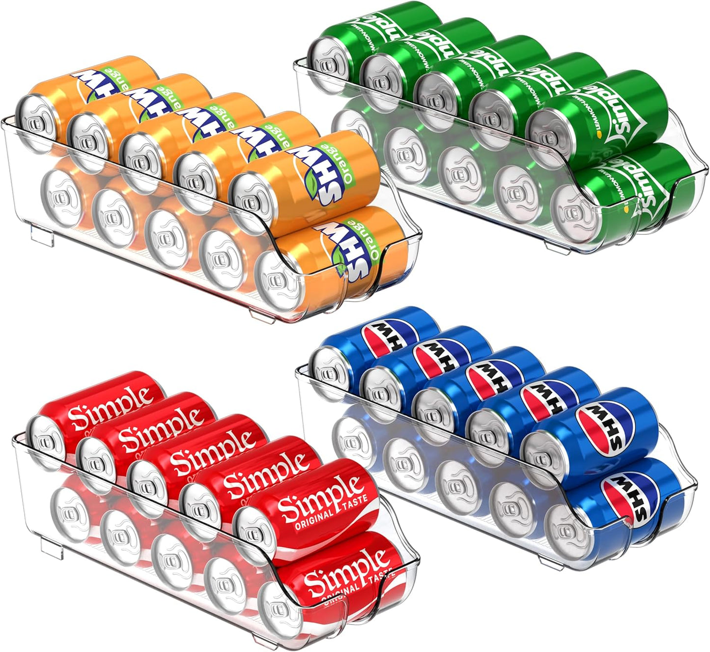 Simple Houseware Soda Can Organizer and Dispenser for Refrigerator / Pantry, Clear, Set of 2