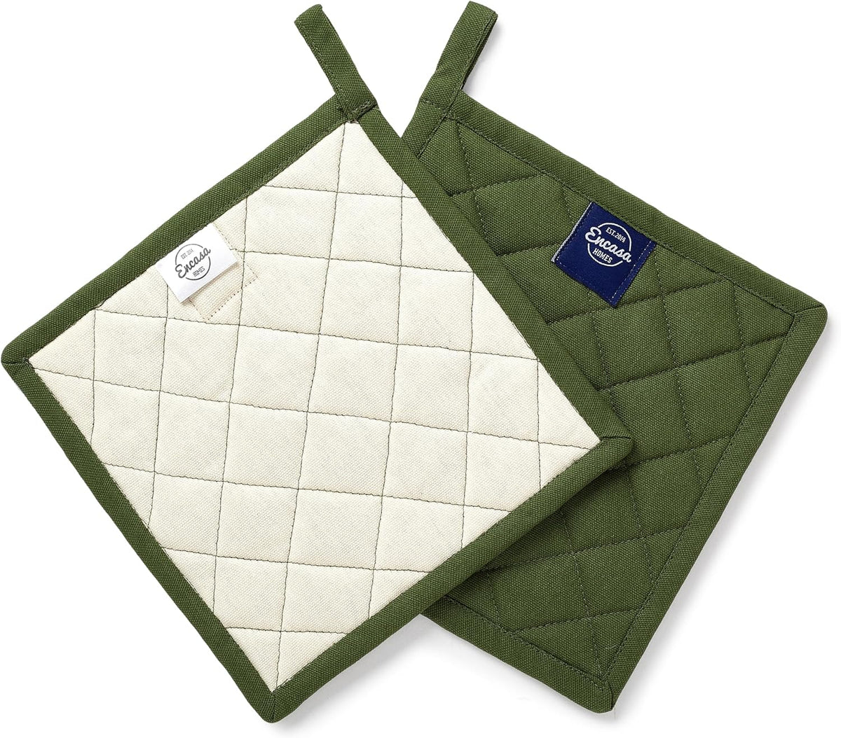 Encasa XO Pot Holders, Quilted Kitchen Hot Pads 8"x8" Black