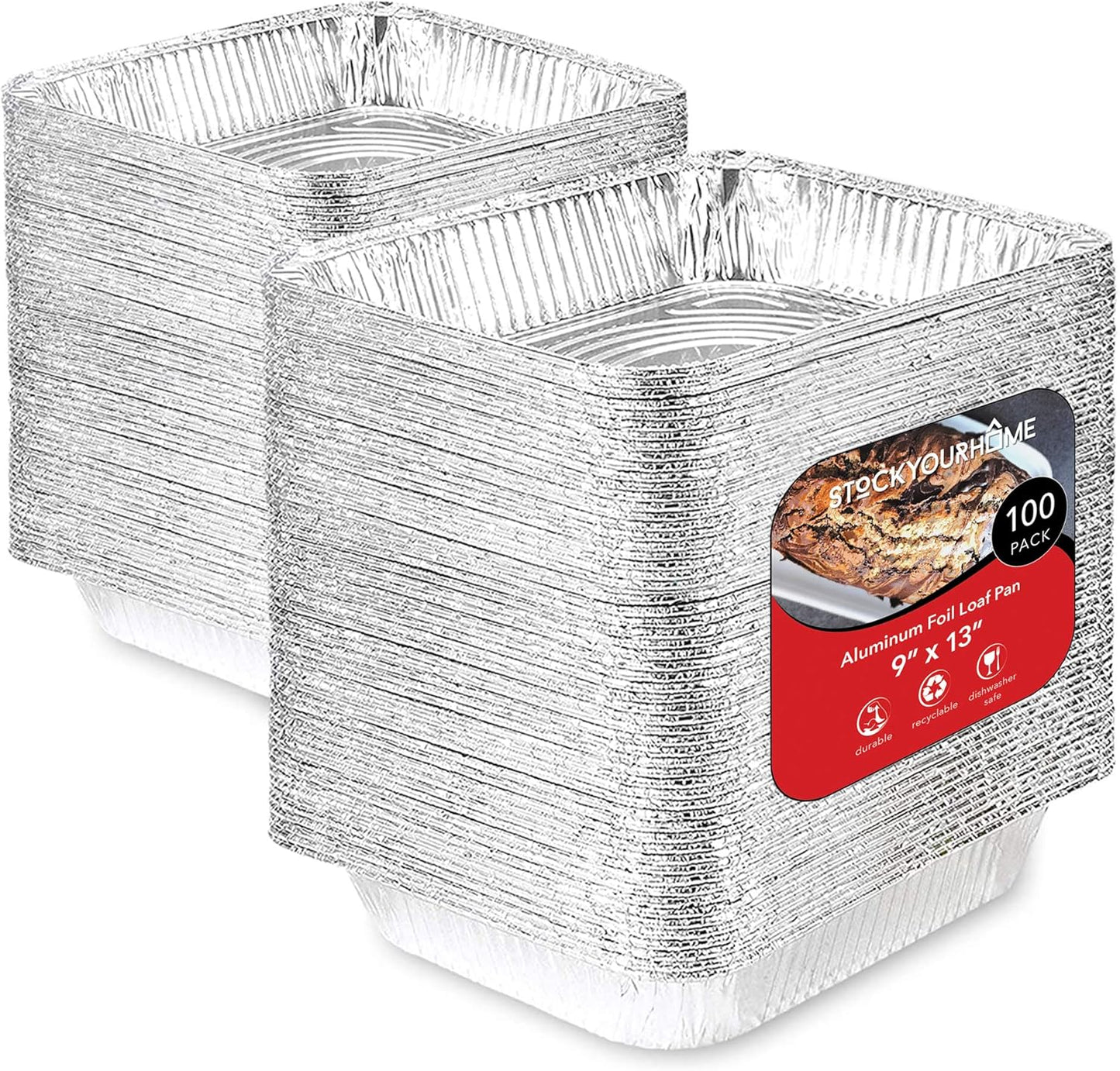 Stock Your Home 9x13 Aluminum Trays with Lids (10 Pack) – Disposable Half Size Deep Pans for Cooking, Storage, BBQ, Grilling, Catering