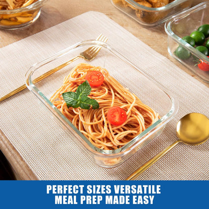 5-Pack Borosilicate Glass Containers with Tempered Glass Lids, 35.2oz/4.4 Cup Airtight Meal Prep Set, Microwave/Freezer Safe (Gray)