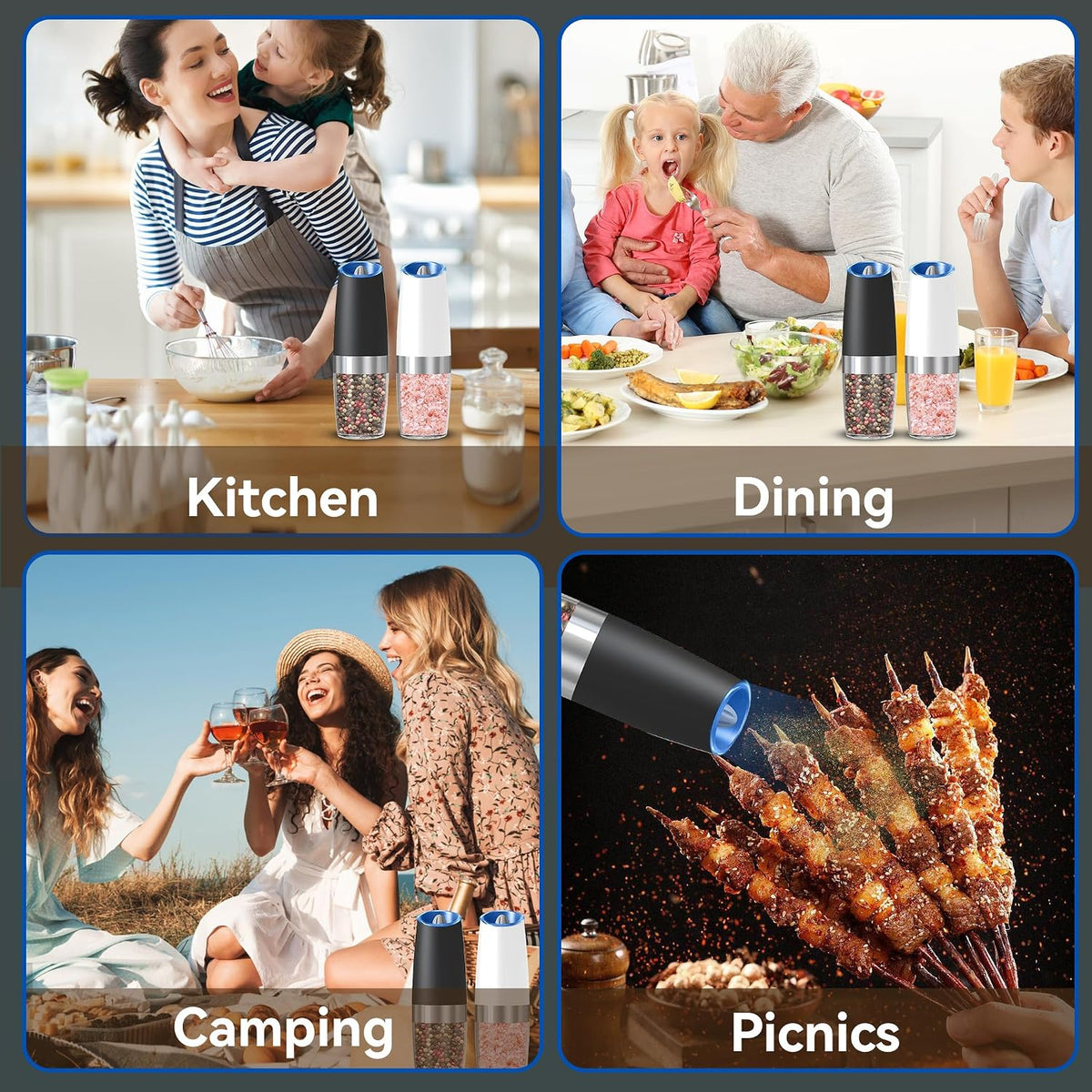 UNNEES Battery Operated Gravity Salt And Pepper Grinder Set, 2 Pcs (Black)