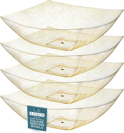 Posh Setting - White Plastic Square Serving Bowls for Party (16oz - 4 Pack), Disposable & Candy Containers for Party Table & Buffet