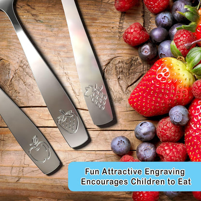 12 Piece Stainless Steel Kids Silverware Set - Child and Toddler Safe Flatware - Kids Utensil Set - Metal Kids Cutlery Set Includes 4 Small Kids Spoons, 4 Forks & 4 Knives - UV Rainbow