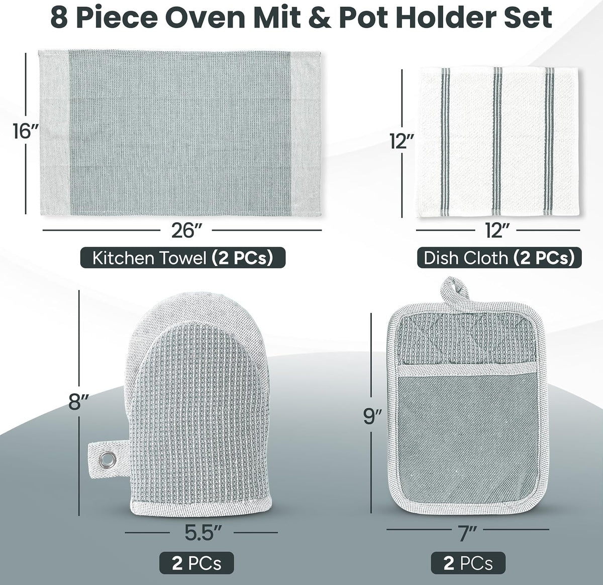 Casa Platino Potholders for Kitchens, 8-Piece – 500°F Heat Resistant Oven Mitts and Pot Holders, Mini Oven Mitt with Silicone Grip, 2 Kitchen Towels & 2 Dish Cloths – Durable & Non-Slip – Canyon Rose