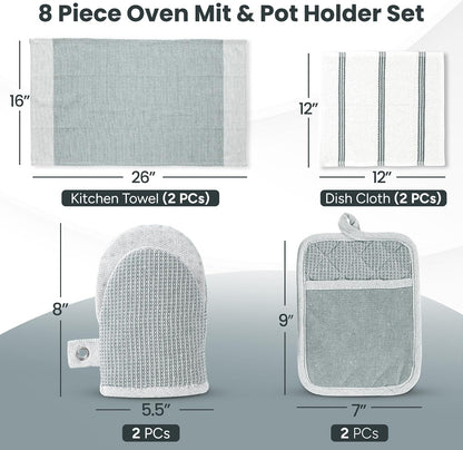 Casa Platino Potholders for Kitchens, 8-Piece – 500°F Heat Resistant Oven Mitts and Pot Holders, Mini Oven Mitt with Silicone Grip, 2 Kitchen Towels & 2 Dish Cloths – Durable & Non-Slip – Canyon Rose
