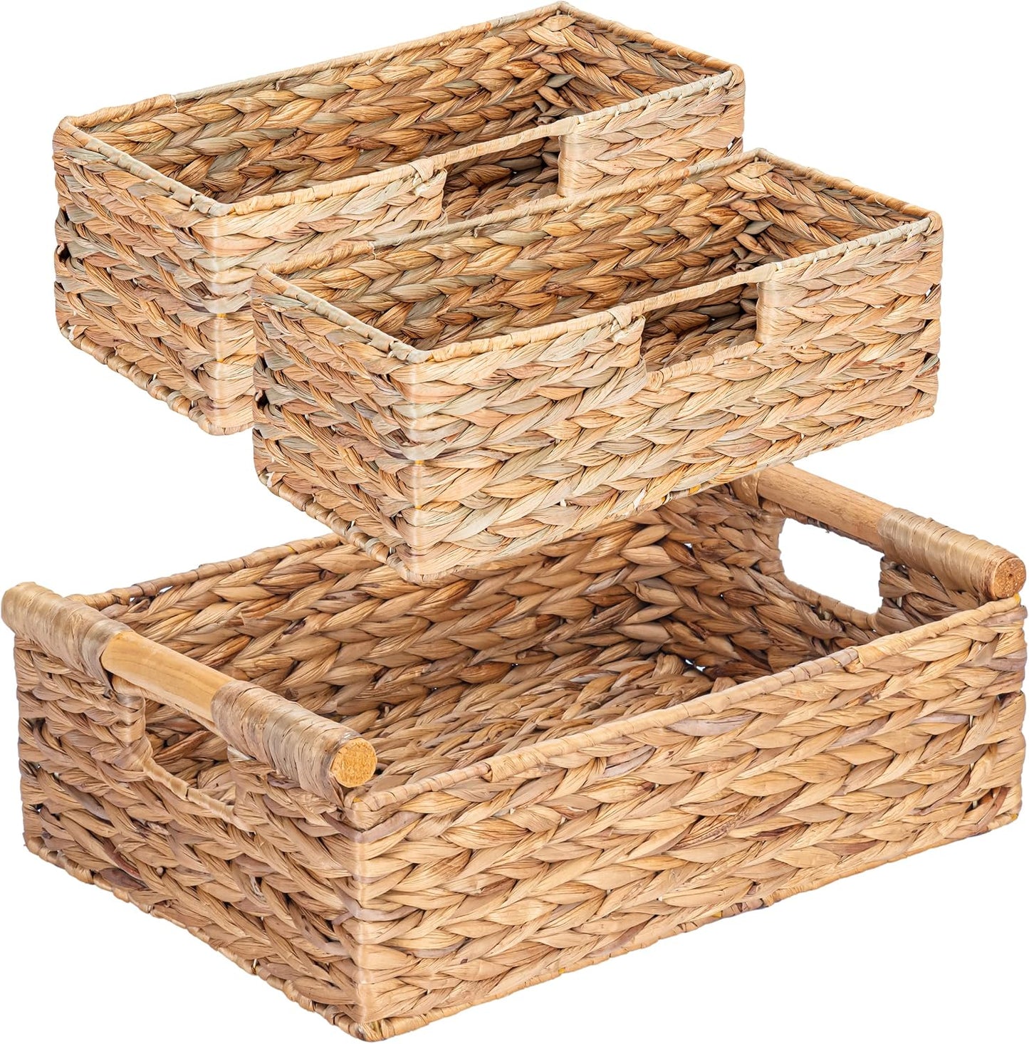 VATIMA Water Hyacinth Storage Baskets with Large Open-Front for Kitchen, Decorative for Living Room, 13.4” x 9.5” x 5.5”, 2 Pack