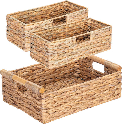 VATIMA Water Hyacinth Storage Baskets with Large Open-Front for Kitchen, Decorative for Living Room, 13.4” x 9.5” x 5.5”, 2 Pack