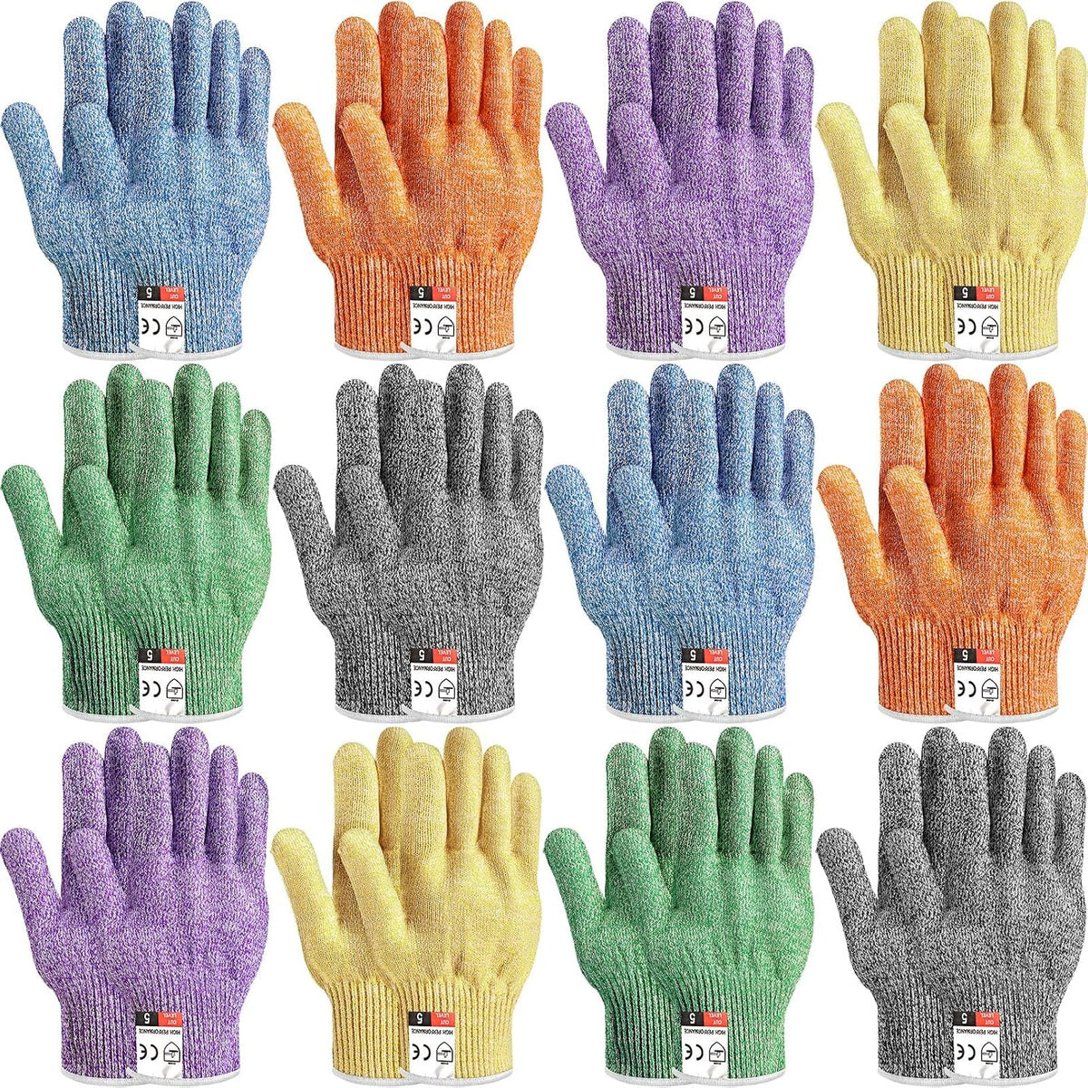 Hercicy 12 Pairs Cut Resistant Gloves Level 5 Protection Safety Cutting Kitchen Cuts Gloves for Chefs Garden