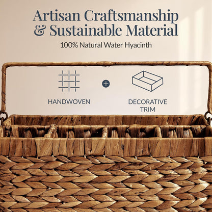 Best Choice Products Handwoven Silverware Organizer w/Handle, 5 Compartment Flatware Organizer, Shelf Storage Basket, Wicker Utensil Caddy, Cutlery Basket Holder for Party, Picnic, BBQ - Chestnut
