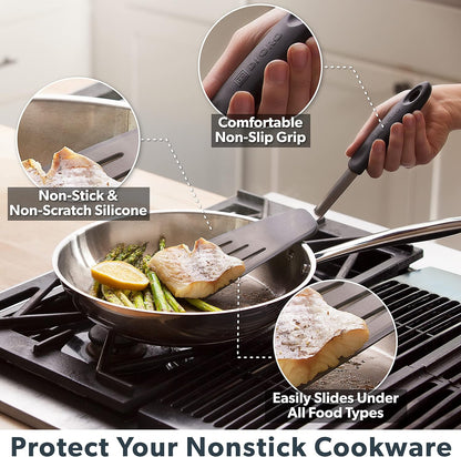 DI ORO - Chef Series FLEX Silicone Spatula 600ºF Heat-Resistant Flexible Silicone Rubber Turner Spatulas (3-Piece Set)