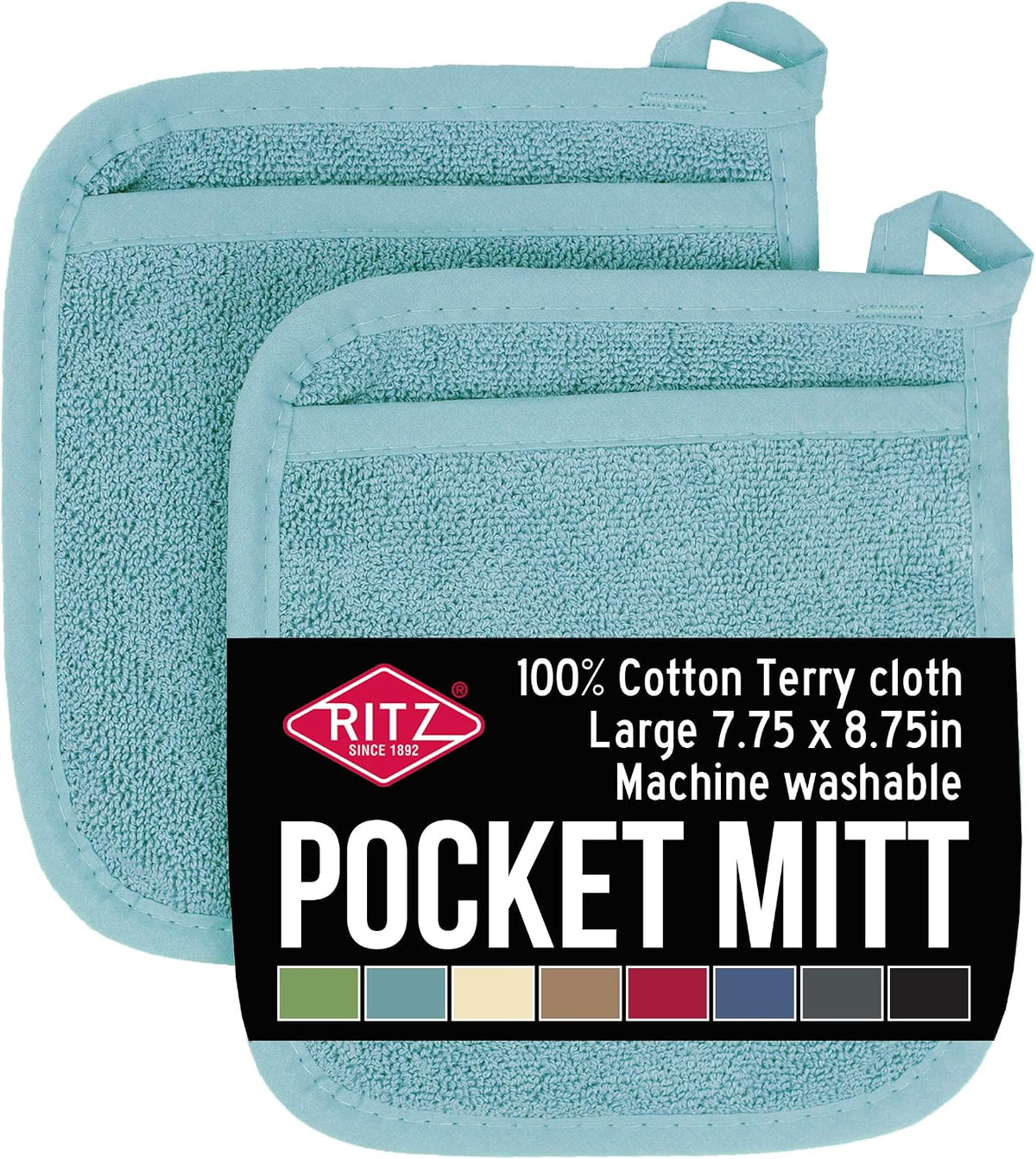 RITZ Terry Pocket Mitt & Hot Pad: Unparalleled Heat Resistant, Durable 100% Cotton – Ergonomically Designed for Optimal Grip – Easy-Care Machine Washable –, Federal Blue