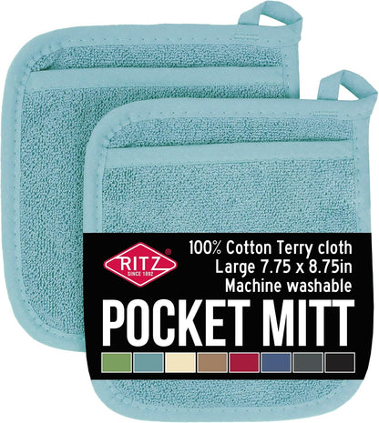 RITZ Terry Pocket Mitt & Hot Pad: Unparalleled Heat Resistant, Durable 100% Cotton – Ergonomically Designed for Optimal Grip – Easy-Care Machine Washable –, Federal Blue