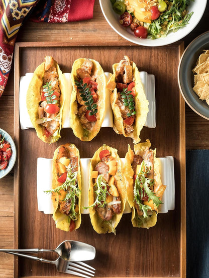 Taco Holders Set of 2, Porcelain Large Taco Tray with Handles, Reusable and Stackable Taco Plates, Perfect for Burritos and Tortillas Holder Handles, Oven & Microwave Safe
