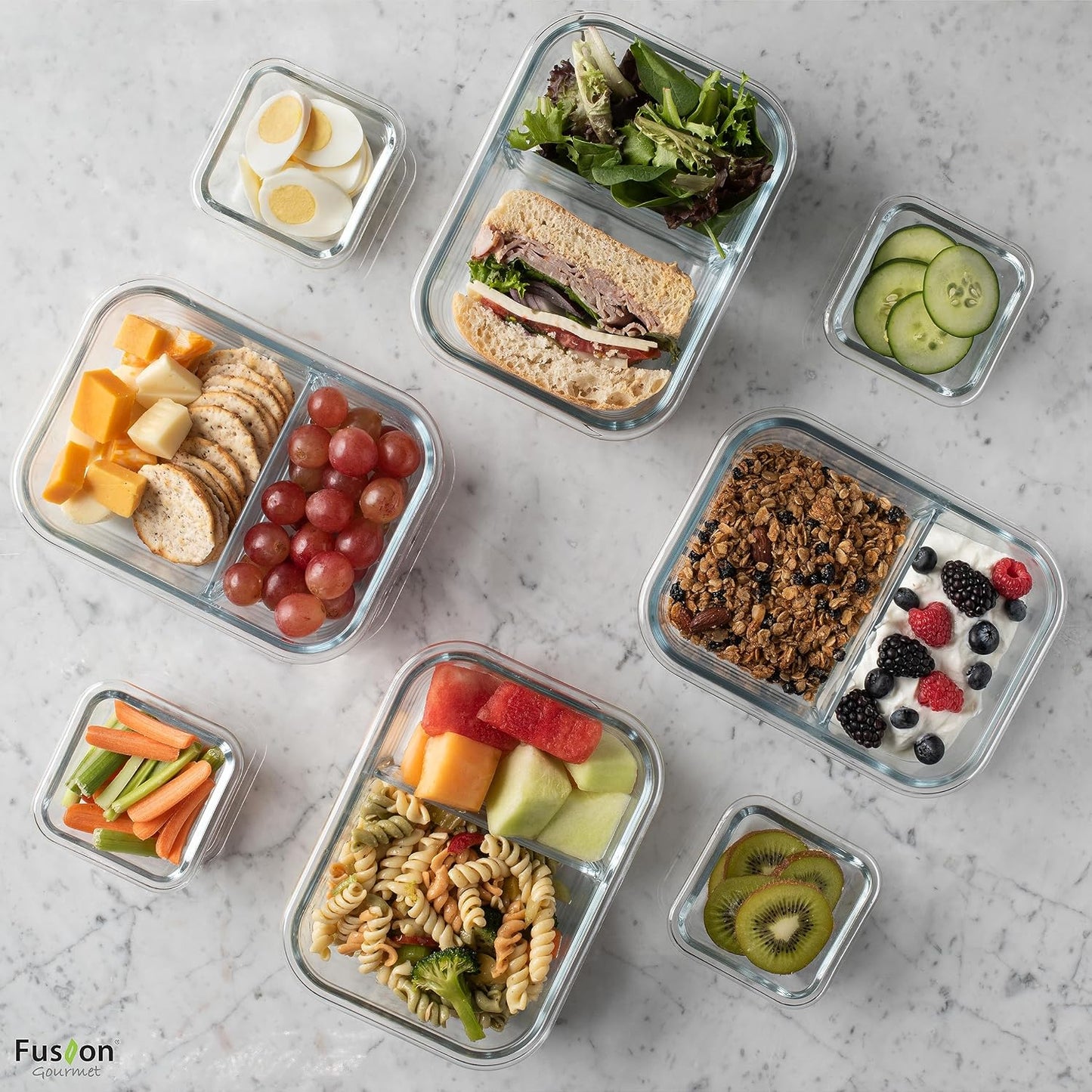 Fusion Gourmet 8 Pack 35 oz Glass Storage Containers with Lids - Airtight, Leakproof, Oven, Microwave & Freezer Safe, Stain & Odor Resistant, Reusable Meal Prep Containers (16-Piece)
