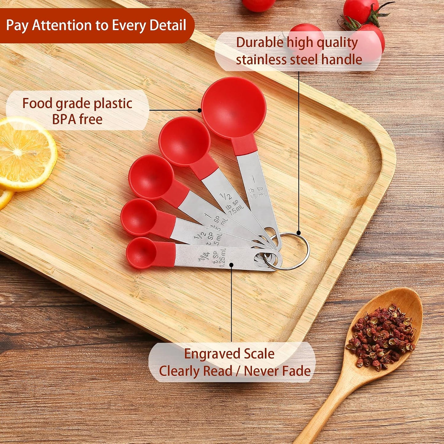 Measuring Cups and Spoons Set of Huygens Kitchen Gadgets 10 Pieces, Stackable Stainless Steel Handle Measuring Cups for Measuring Dry and Liquid Ingredient (Gray)