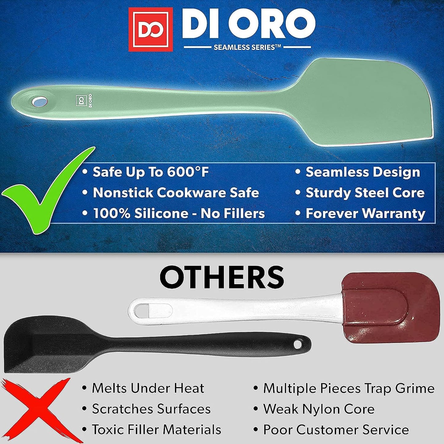 DI ORO Silicone Spatula Set - Rubber Kitchen Spatulas for Baking, Cooking, & Mixing - 600°F Heat-Resistant & BPA Free Silicone Scraper Spatulas for Nonstick Cookware - Dishwasher Safe (4pc, Black)